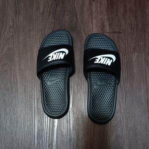 Nike Black Slides with White Logo